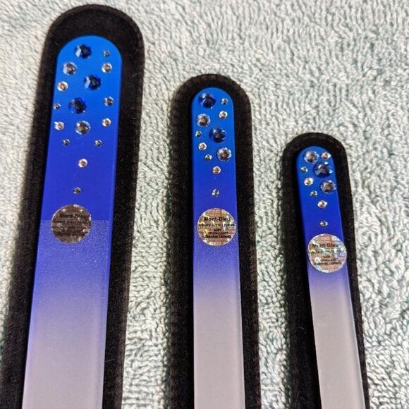 🆕SET OF 3 Czech Crystal Purple & Blue Nail Files W/BEAUTIFUL SWAROVSKI CRYSTALS - Picture 1 of 2